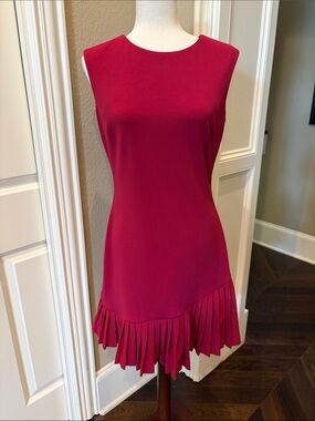 Saks Fifth Avenue Sleeveless Red Pleated-Hem Shift Dress S